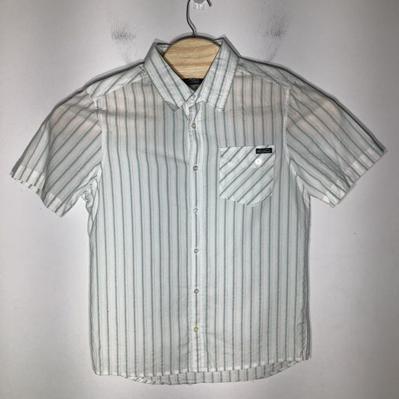 Fox Deluxe Mens Short‎ Sleeve Button Up Shirt Striped Size Medium - Picture 2 of 7